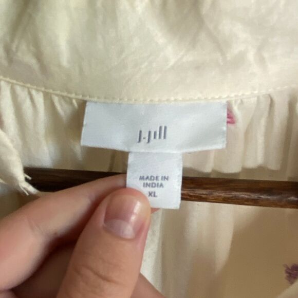 J Jill Womens Oversized Paisley Peasant‎ Blouse Top Sz XL Cream Puff Sleeve Boho - Picture 10 of 15